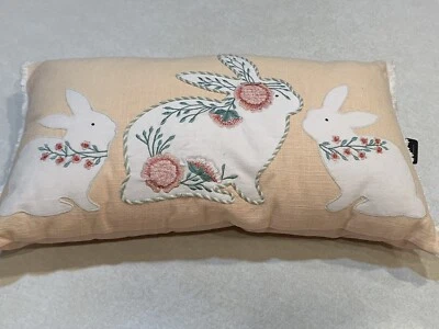 Magaschoni Home Bunny Rabbit Throw Pillow Embroidered Easter 14” x 24” NWT - Image 1 of 4