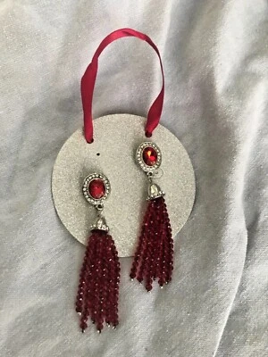 Earrings Red glass tassle style Beads pierced posts nwt - Image 1 of 3