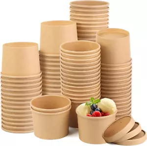 50 Pack 12 Oz Paper Soup Cups with Lids Disposable Kraft Paper Soup Bowls - Picture 1 of 7