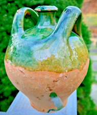 FRENCH ANTIQUE CONFIT POTTERY GREEN GLAZE EARTHENWARE CERAMIC NORMANDY PITCHER