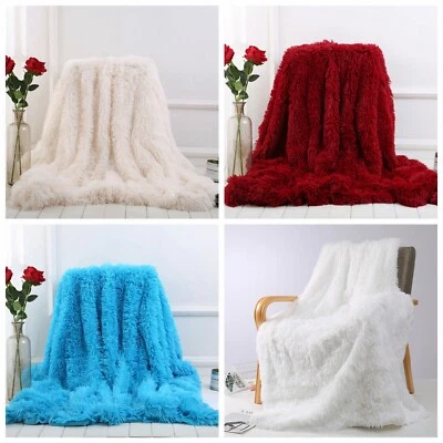 Soft Warm Solid Blanket Long Pile Shaggy Faux Fur Plush 150x200cm Throw Rug Sofa - image 1 of 4