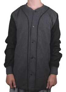 Crooks & Castles Charcoal Heather Thuxury Repeat Wool Polyester Baseball Shirt - Picture 1 of 1
