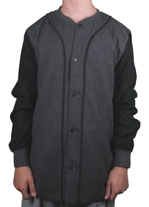 Crooks & Castles Charcoal Heather Thuxury Repeat Wool Polyester Baseball Shirt - Image 1 of 1