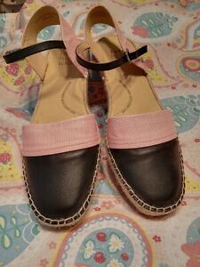 Ziera Espadrille Shoes 42w Ashley Wide Flat Pink and Black Leather New