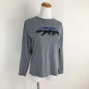 PATAGONIA Gray Multi Color Logo Print 100% Organic Cotton Shirt Girls sz XL 14 - Picture 1 of 9