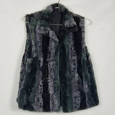 Chaleco Cejón Mujer Talla M Negro Gris Imitación Piel Chaqueta Top Bolsillos Forrado Suave Acogedor Foto 1 de 4