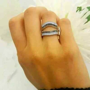 Round Cut Lab-Created Diamond Enhancer Guard Wedding Ring 14k White Gold Plated - Picture 1 of 4