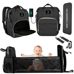 (Black) Baby Bag Changing Station & Pad Diaper Bag Backpack w/USB Charge Port - Picture 1 of 9