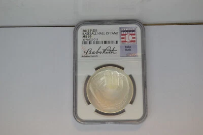 2014-P $1 Baseball Hall of Fame, Babe Ruth- NGC MS-69.   Lovely! - Image 1 of 4