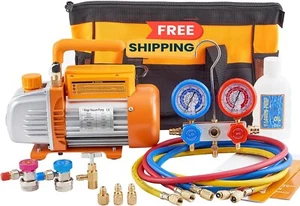 Bomba de vacío de aire acondicionado de 3.6 CFM y 1/4 HP con manómetro para refr - Picture 1 of 7