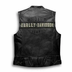 Harley Davidson Biker Vest for Men Real Leather Motorcycle Riding Vest - Picture 1 of 4