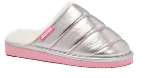 Justice Girls Slip-on Scuff Slippers Size Silver & Pink 4/5 - Picture 1 of 5