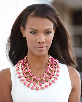  Amrita Singh Gold Tone Reversible Pink-Orange/Coral Cabochons Bib Necklace  - Image 1 of 4