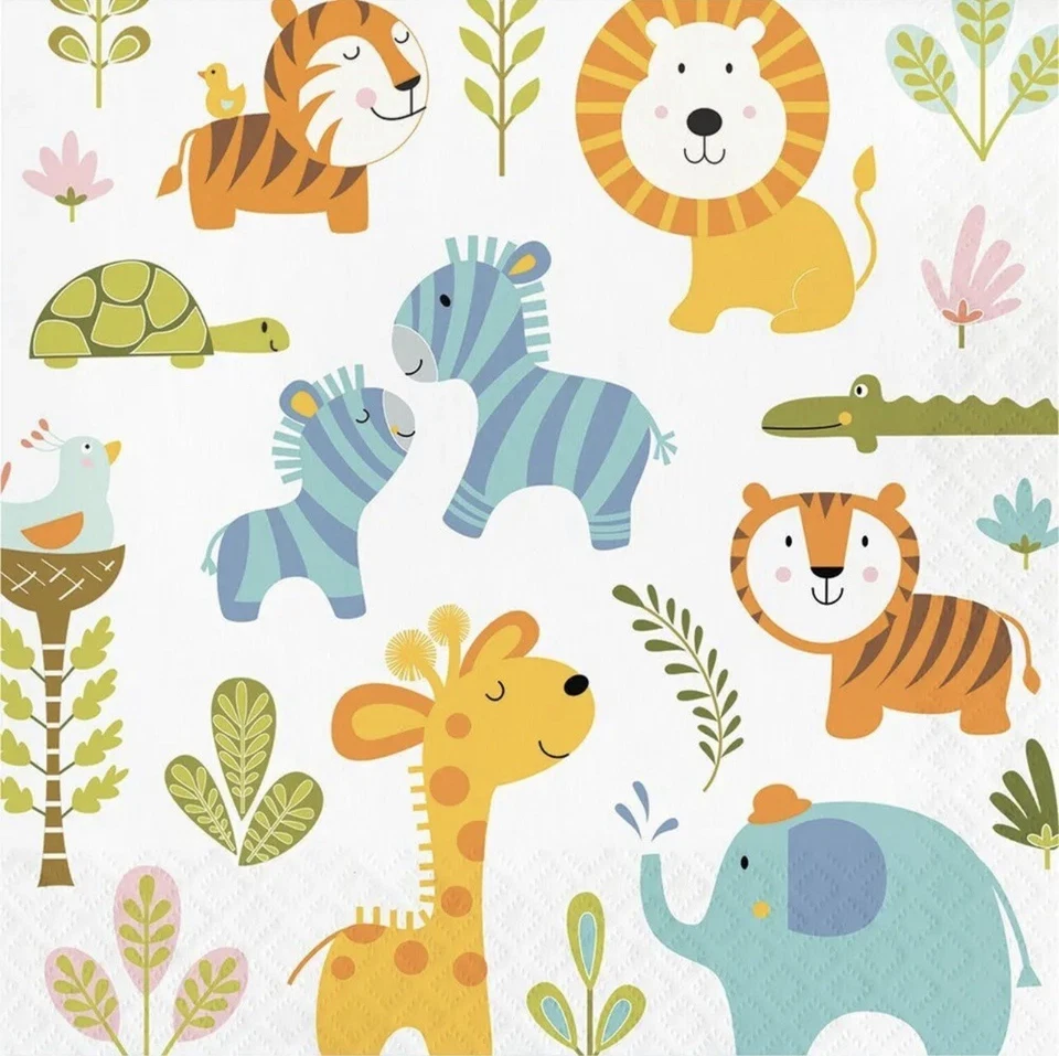 Happi Jungle Print 16 Ct Luncheon Napkins 1st Birthday Baby Shower - Image 1 of 1