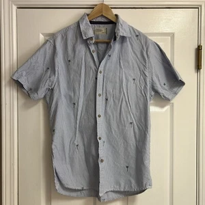 Free Planet Button Up Shirt Mens Large Collar Palm Trees Seersucker Short Sleeve - Picture 1 of 6
