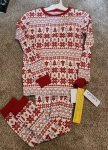CARTERS Christmas PAJAMAS Size 10 53.5-56.5 Inches 69.5-87lbs RED GREY Snowflake - Picture 1 of 1