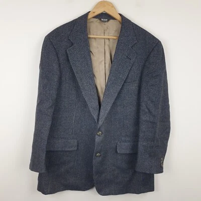 Bill Blass Blazer Jacket Mens 44 Navy Blue Houndstooth Wool Made In USA Vintage - Image 1 of 4