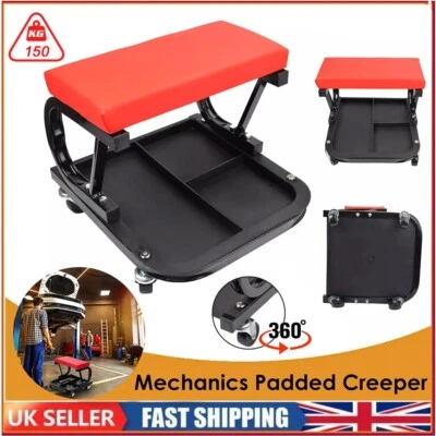 Trolley Seat Mechanics Padded Creeper Car Garage Work Stool Swivel Wheels Chair - Image 1 of 4