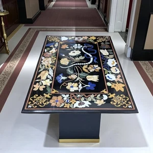 60"x30"Black Marble Inlay Dining Table Top Floral Pietra dura Artwork Home Decor - Picture 1 of 11
