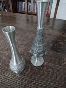 Vintage Orientalische Zinn Thailand Elefant 2 x Knospe Vase Elefant Deko - Bild 1 von 16