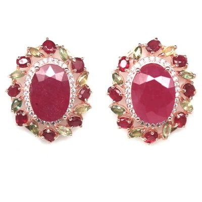 Thailändische Handgefertigte 10 X 13 Mm. Rosa Rubin, Saphir & Zirkon Ohrringe - Bild 1 von 4