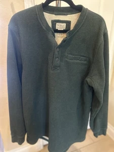 LL Bean Katahdin Iron Works Bonded Waffle Fleece Henley LT Large Tall Green - Picture 1 of 5