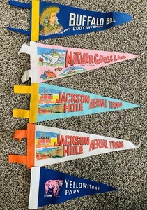 Vintage 1960's Jackson Hole Wyoming Montana Yellowstone Pennants 12" & 8” - Picture 1 of 5