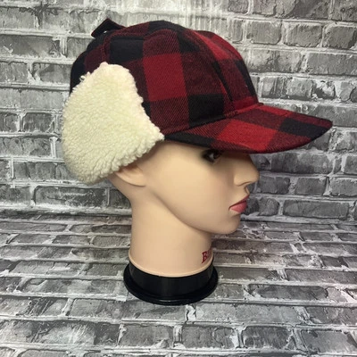 Vintage Broner Hunting Cap Size L Red Black Flannel Plaid Insulated Ear Flaps - Image 1 of 4