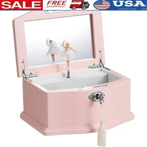 Musical Jewelry Box W/ Mirror Ballerina Lock Velvet Organizer Rings Necklaces US - Bild 1 von 28
