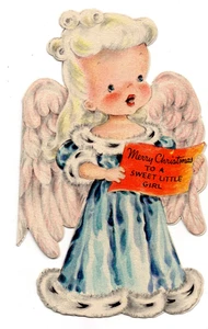 Tarjeta de Navidad vintage, Sweet Angel Singing a Christmas Carol de 1940, SELLO - Imagen 1 de 3