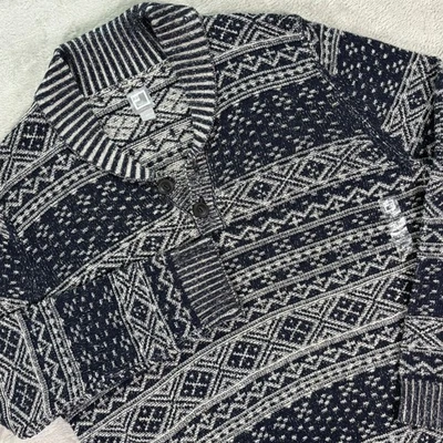 Suéter de punto nórdico con cuello chal para hombre JCP suéter azul marino talla XXL patrón de invierno Foto 1 de 4