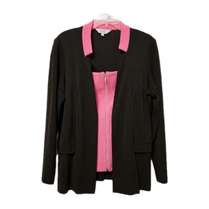 Misook Cardigan Blazer Women’s X-Large Dark Brown Pink Full Zip Heavy - Picture 1 of 7