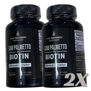 2X SAW PALMETTO+BIOTIN Hair Growth Follicle Health and Prevention of Hair Loss - Picture 1 of 7