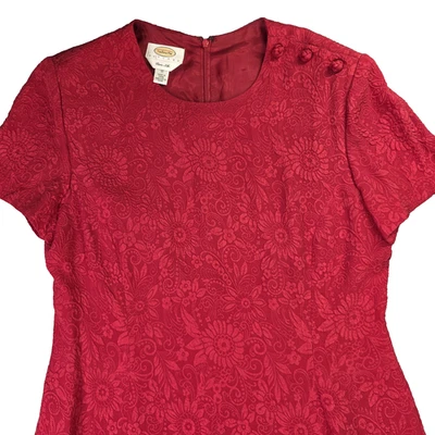 Talbots Dress Womens 12 P Red Silk Jacquard Floral A Line Midi Party Event Glam - Image 1 of 4