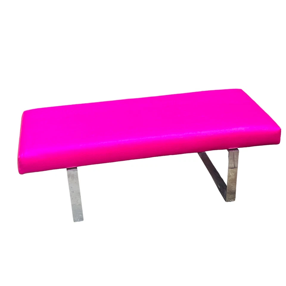 Mid Century Modern Chrome And Channel Upholstered Bench After Milo Baughman - Image 1 of 4