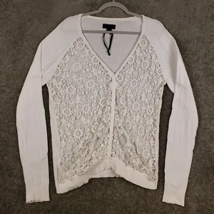 i Jeans By Buffalo White Crochet Front Cardigan Long Sleeve Sz XL Womens Buttons - Picture 1 of 10