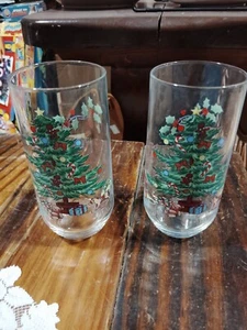 Set of 2 Vintage 90's Luminarc Noel Christmas Tree Holiday Beverage Glasses - Picture 1 of 2