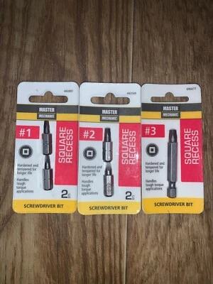 MASTER MECHANIC Set of 3 Square Recess Screwdriver Bits