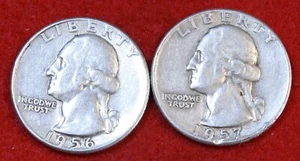 1956 & 1957-P Washington Quarters Dollar 90% Silver Coin Circulated WQ351 - Picture 1 of 2