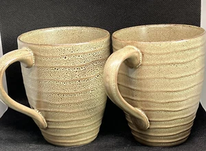 222 Fifth Studio Green/Tan Genuine Stoneware Coffee Mugs Set Of 2 - Picture 1 of 3
