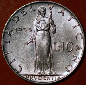 Vatican City 10 Lire 1953 Pius XII KM# 52 - Picture 1 of 2