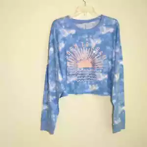 Flirtitude Tie Dye Graphic Tee Sz XXL Blue Long sleeve Crop Top T-shirt - Picture 1 of 6