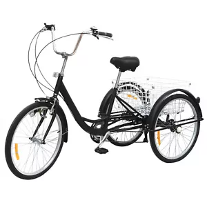 24-inch 6 Speed Adult Tricycle Bicycle Adjustable Trike Cruise Basket + Lamp UK - Picture 1 of 32
