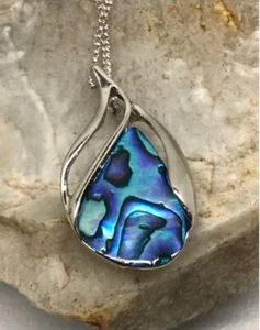 ARIKI Palladium Plate SS 925 Paua Shell Abalone Pendant & 18” Chain Necklace NIB - Picture 1 of 6