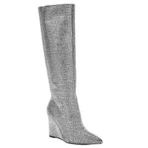 Gianni Bini Gabortwo Rhinestone Pointed Toe Tall Wedge Boots Size 5.5 M NWOB - Picture 1 of 7