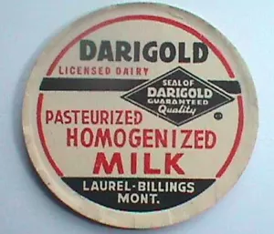 Escaso viejo DARIGOLD pequeña tapa de botella de leche LAUREL BILLINGS MONTANA Crema láctea - Imagen 1 de 1