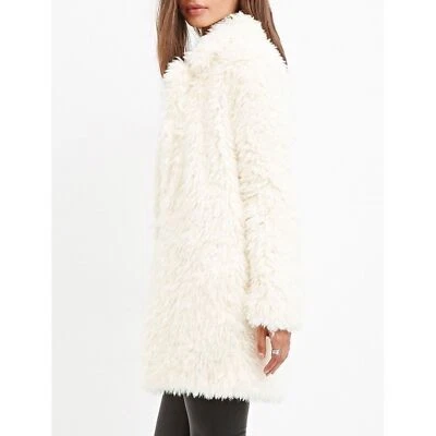 Forever 21 Womens Fur Coat S Ivory Fluffy Furry Shag Sherpa Winter Warm - Image 1 of 4