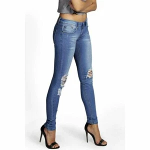 Boohoo Laura Distressed Rip Knee Jeans UK 8 LN014 MM 15 - Picture 1 of 4