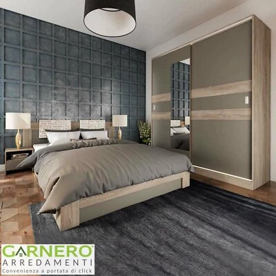 Camera da letto completa matrimoniale ALTEA scorrevole rovere grigio moderna - Immagine 1 di 4