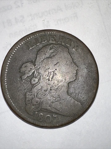 Rare 1807- One Cent Draped Bust Large 1c Cent Coin - Nice coin Cover